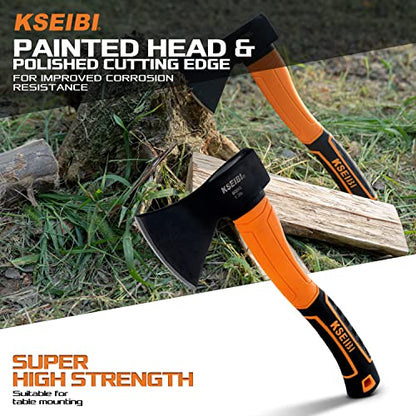 KSEIBI Wood Axe, Small Outdoor Camp Hatchet for Splitting and Kindling Wood, Forged Steel Blade with Anti-Slip and Shock Reduction Handle Great Throwing Axes and Hatchets (Modern) - style: Modern Orange