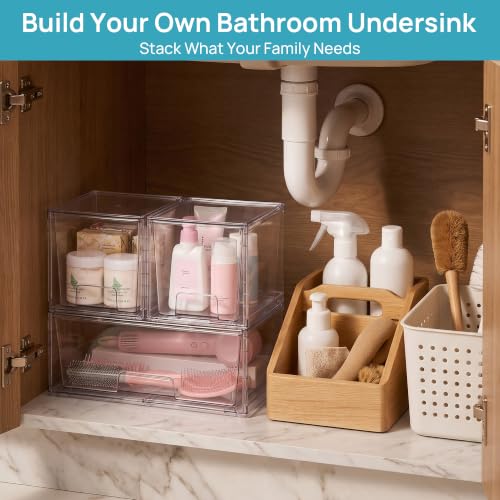 Vtopmart 6 Pack Stackable Storage Drawers, Easily Assemble Clear Plastic Organizer Bins, 2 Wide Drawers and 4 Medium Drawers for Pantry, Kitchen Cabinet, Bathroom, Closet Organization and Storage - style: 2 Wide+4 Medium