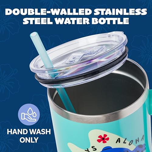 Silver Buffalo Disney Lilo and Stitch Aloha No Bad Days Chillin’ Double Walled Stainless Steel Tumbler with Handle and Straw, Fits in Standard Cup Holder, 40 Ounces - color: Disney Lilo and Stitch Chillin