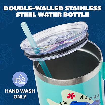 Silver Buffalo Disney Lilo and Stitch Aloha No Bad Days Chillin’ Double Walled Stainless Steel Tumbler with Handle and Straw, Fits in Standard Cup Holder, 40 Ounces - color: Disney Lilo and Stitch Chillin