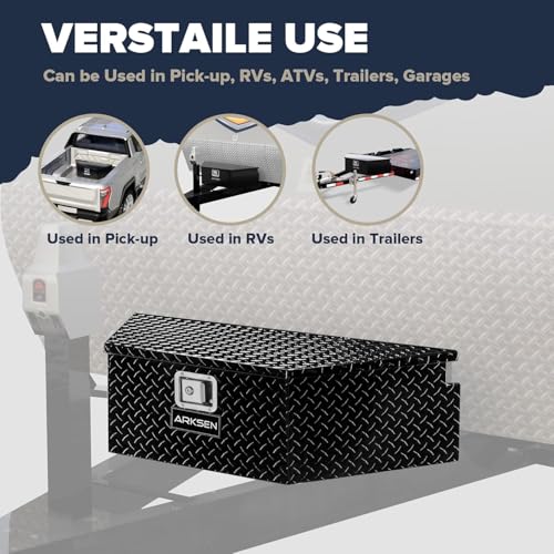 ARKSEN 39 Inch Aluminum Diamond Plate Trailer Tongue Box,Waterproof Under Truck Tool Box for Pick Up Truck Bed, RV Trailer, ATV with Lock and Keys - Black - color: Black, size: 39 Inch