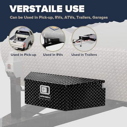 ARKSEN 39 Inch Aluminum Diamond Plate Trailer Tongue Box,Waterproof Under Truck Tool Box for Pick Up Truck Bed, RV Trailer, ATV with Lock and Keys - Black - color: Black, size: 39 Inch
