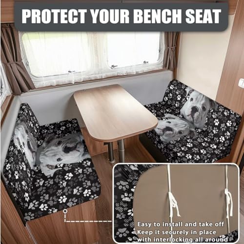 Bulldog Dog Paw Print 3 Pack RV Dinette Cushion Covers Stretch Camper Cushion Slipcover with Pillow Cover Non-Slip RV Couch Cover Sofa Slipover for Travel Trailer Couch - color: Bulldog Dog Paw
