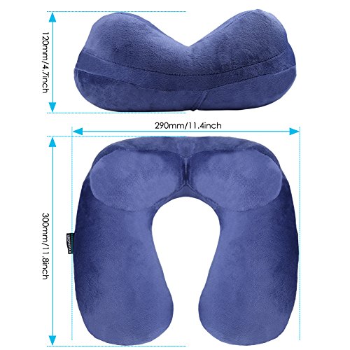 Inflatable Travel Pillow for Airplane, Soft Velvet Inflatable Travel Neck Pillow for Airplanes, Train, Car, Home and Office with Packsack & Comfortable Velvet - Blue - color: Blue
