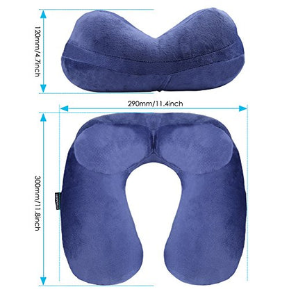 Inflatable Travel Pillow for Airplane, Soft Velvet Inflatable Travel Neck Pillow for Airplanes, Train, Car, Home and Office with Packsack & Comfortable Velvet - Blue - color: Blue