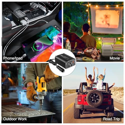 Nilight 150W Power Inverter 12V DC to 110V AC Car Converter with PD 30W USB C & QC3.0 for Phones Tablets Laptop Computer Game Console Kindle iPad DVD Players Black - color: 150W USB+PD 110V Outlet