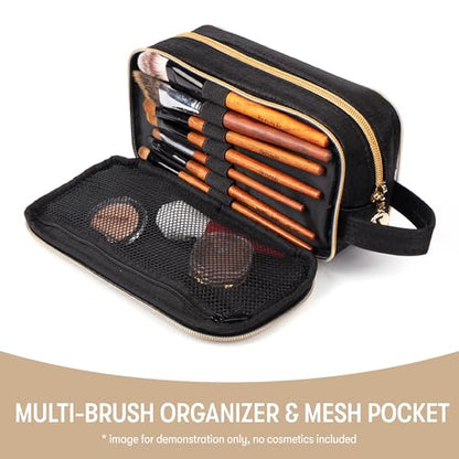 ZIPIT: Travel Makeup Bag - Soft Shell, Large Zipper Cosmetic Case, 3 Compartments, Toiletry Storage Organizer, Clear Window, Brush Slots - color: Multicolor