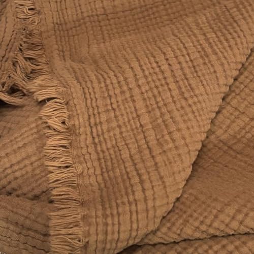 MorroMorn 100% Cotton Queen Size Bed Blanket 80"x90" Muslin Blanket with Fringes, 4-Layer Gauze Blankets for Adult, Boho Bedding Breathable Lightweight Ultra-Soft for All Seasons, Brown - color: Brown, size: Full/Queen 80"x90"