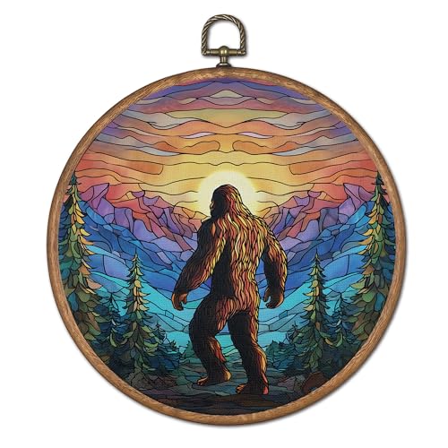 TopXmai Boho Bigfoot Round Wall Art Decor, Colorful Mountain Forest Sasquatch Canvas Wall Art Framed, Fantasy Nature Animal Wall Hanging Decor for Bedroom Living Room Home, 10x10 Inch - color: Colour14