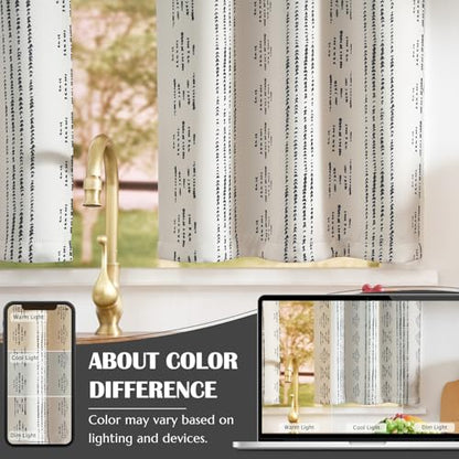 jinchan 95% Blackout Boho Kitchen Curtains 24 Inches Cafe Tier Curtains Bohemian Small Drapes for Bedroom RV Basement Half Window Room Darkening Thermal Insulated 2 Panels Black on Beige - color: 95% Blackout | Black on Beige, size: 25"W x 24"L (Pack of 2