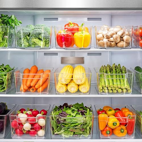 Zulay Kitchen 4 Pack Refrigerator Organizer Bins – Large Clear Fridge Storage Containers with Built-In Handles & Non-Slip Feet - Ideal Fridge Organizers, Kitchen Cabinets, Pantry Organization - size: L 14.75" x W 6.75"