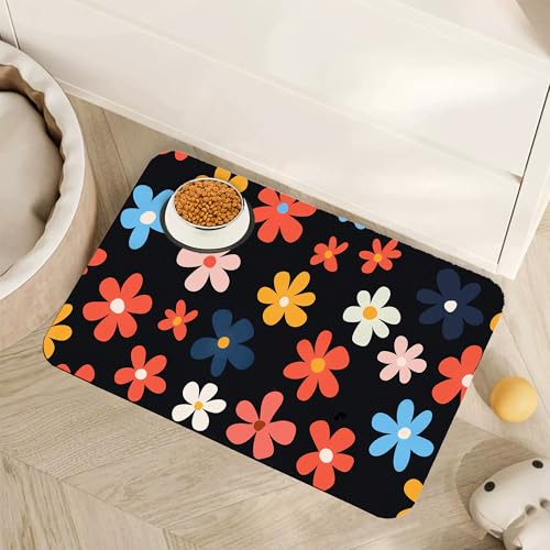 Abstract Groovy Flower Dog Food Mat for Floors,Absorbent Pet Food and Water Bowl Mats,Non-Slip Pet Feeding Mat,Pet Supplies 12" x 20" - color: Abstract Groovy Flower, size: 12"×20"