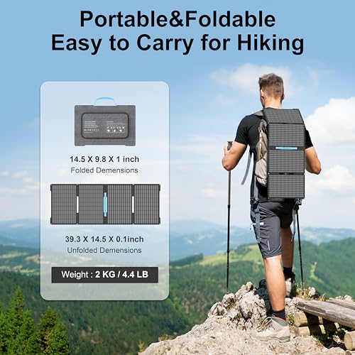 60W Portable Solar Panels Chargers with USB-C, USB-A and DC Outputs Foldable IP67 Waterproof Solar Panel for Camping,Power Emergency for Small Power Station,Phones, Power Banks - style: EP-60W
