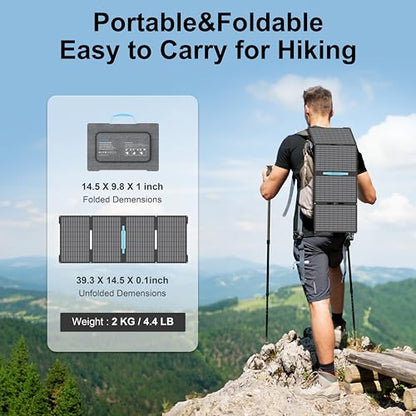 60W Portable Solar Panels Chargers with USB-C, USB-A and DC Outputs Foldable IP67 Waterproof Solar Panel for Camping,Power Emergency for Small Power Station,Phones, Power Banks - style: EP-60W
