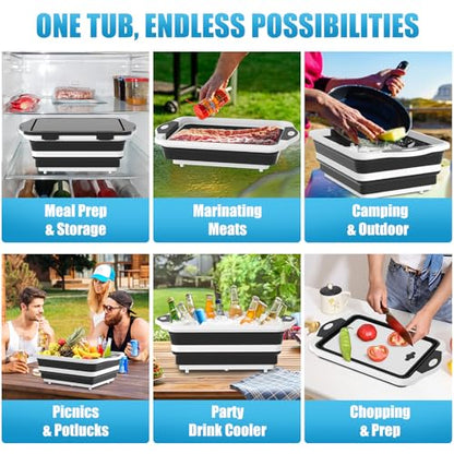 HI NINGER BBQ Prep Tub with Lid, Collapsible Camping Sink with Colander, Cutting Board & Knife Set for Grilling, Smoking & Outdoor Cooking, Collapsible Wash Basin for RV Camping Essentials - color: Black