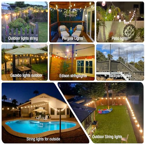 100FT String Lights for Outside Patio Lights with 30+2 Replaceable S14 2200K Warm Bulbs for Outdoor Pergola Backyard Porch, Linkable, Hooks and Zip Ties Included, 1-Pack - size: 100 feet(1Pack)