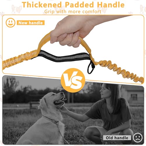 Hands Free Dog Leash with Zipper Pouch, Running Waist Leash for Dog Walking, Adjustable Waist Belt for Large Dogs, Reflective Bungee Design with Two Handle for Hiking, Training, Yellow - color: Yellow