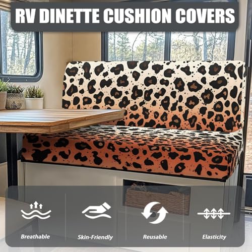 Brown Leopard Gradient Print 2Pcs RV Dinette Cushion Covers Camper Cushion Stretch Slipcover Furniture Protector for RV Camper Sofa Backrest & Bench Covers, 2Set - color: Brown Leopard Gradient