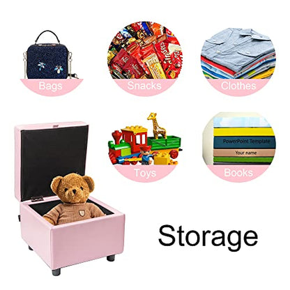 H&B Luxuries Tufted Leather Square Flip Top Storage Ottoman Cube Foot Rest - color: Pink With Storage