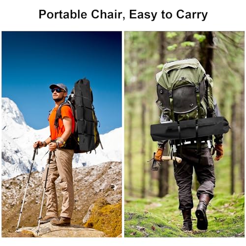 2PCS Folding Camping Collapsible Chairs Heavy Duty Lawn Chair with Cooler Bag, Storage Pocket, Waterproof Bag Outdoor Arm Chair, Supports 225LBS, Black