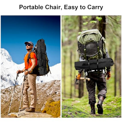 2PCS Folding Camping Collapsible Chairs Heavy Duty Lawn Chair with Cooler Bag, Storage Pocket, Waterproof Bag Outdoor Arm Chair, Supports 225LBS, Black