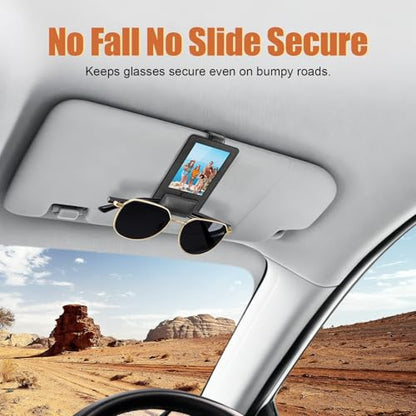 New 2 in 1 Sunglass & Photo Holder for Car, Strong Magnetic Leather Sunglasses Holder, Car Visor Picture Holder Clip, 2026 Upgraded No Fall No Slide Car Visor Accessories - size: 2 PCS