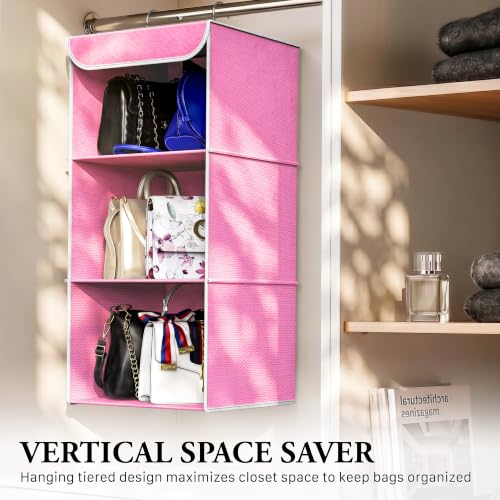 Simple Houseware 3-Shelf Hanging Closet Organizer, Fabric Storage Shelves with 57L Capacity, Pink - color: Pink