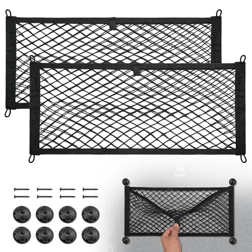 BUMBEE 2 Pcs Universal Elastic Mesh Netting Mesh Cargo Net, Envelope Netting, Elastic Pocket Pouch Bungee Organizer for Car Seat Back RV Wall Trunk, Hooks & Screws Included (23.6'' x 9.8'') - size: 23.6'' x 9.8''