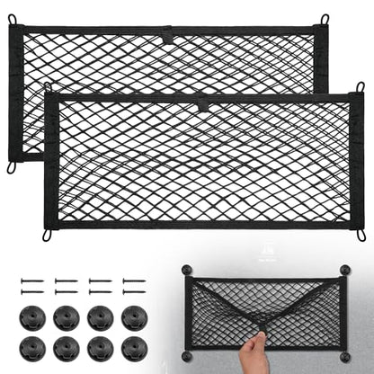BUMBEE 2 Pcs Universal Elastic Mesh Netting Mesh Cargo Net, Envelope Netting, Elastic Pocket Pouch Bungee Organizer for Car Seat Back RV Wall Trunk, Hooks & Screws Included (23.6'' x 9.8'') - size: 23.6'' x 9.8''
