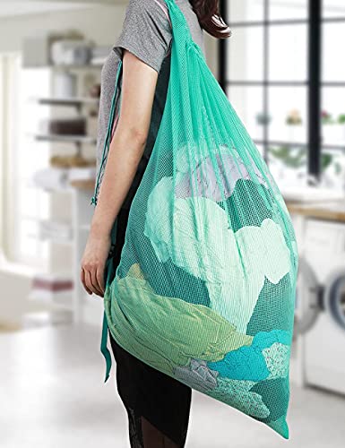 Mesh Laundry Bags with Adjustable Shoulder Strap, 24" x 36" Heavy Duty Nylon, Drawstring Closure, 3-Pack, Mixed Colors - color: White,Yellow,Green-1