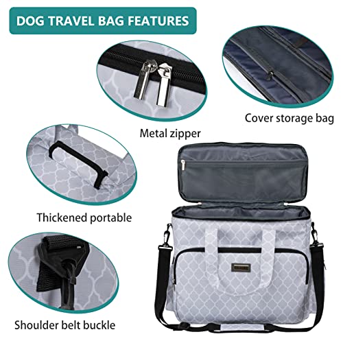 BAGLHER Dog Travel Bag, Pet Travel Bag (ALL Pet Travel Supplies), With 2 Pet Food Containers and 2 Collapsible Silicone Bowls; Essential Kits for Pet Travel DLwhite - color: DLwhite, size: Large