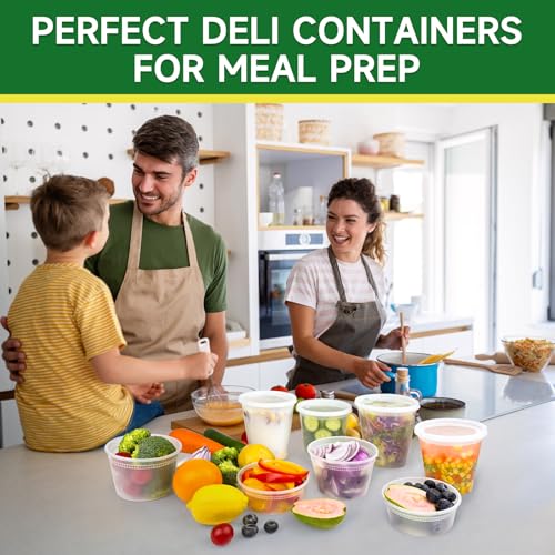 Dealusy 50 Set 16 oz Deli Containers with Lids, Leak-Proof BPA Free Plastic Take Out Bowls, Food Storage Containers for Takeout Meal Prep Storage, Freezer, Microwave & Dishwasher Safe - size: 16 oz