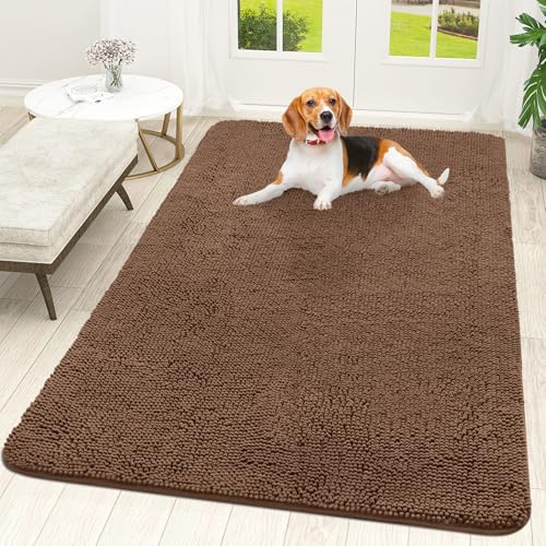 OLANLY Dog Door Mat for Muddy Paws 59x35, Absorbs Moisture and Dirt, Absorbent Non-Slip Washable Doormat, Quick Dry Chenille Mud Mat for Dogs, Entry Indoor Entryway Carpet for Inside Floor, Mocha - color: Mocha, size: 59" X 35"