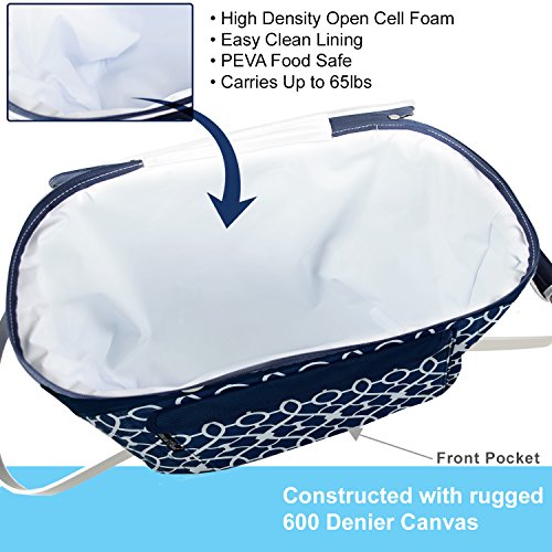 Picnic at Ascot Patented Insulated Folding Picnic Basket Cooler- Designed & Quality Approved in the USA - color: Trellis Blue