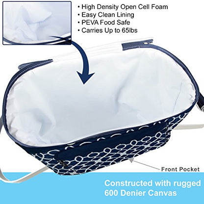 Picnic at Ascot Patented Insulated Folding Picnic Basket Cooler- Designed & Quality Approved in the USA - color: Trellis Blue