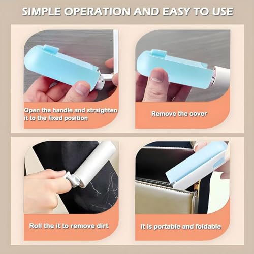 Mini Travel Lint Roller with 300 Sticky Sheets, Compact Portable Pet Hair Remover with Cover for Clothes, Travel, Small Foldable Lint Roller for Purse Car Bag Essentials (Black and Blue) - color: Black and Blue