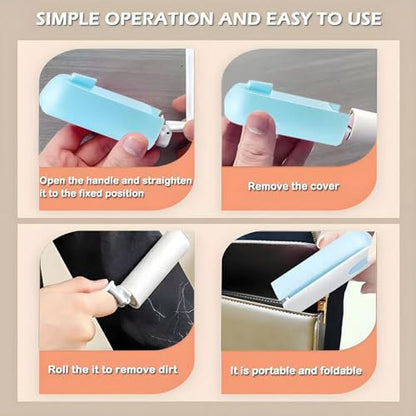 Mini Travel Lint Roller with 300 Sticky Sheets, Compact Portable Pet Hair Remover with Cover for Clothes, Travel, Small Foldable Lint Roller for Purse Car Bag Essentials (Black and Blue) - color: Black and Blue