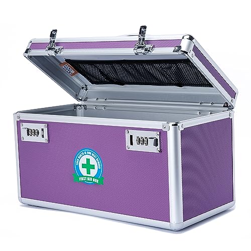 Locking Box with Portable Storage Case, 14.2''x 7.2''x 8.2''，Childproof Medication Lock Organizer, Lockbox for Documents，Medicine & Valuables (Purple/Large) - color: Purple/Large