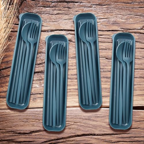 ELANE 4 Sets Reusable Travel Utensils Set with Case,Camping Cutlery Set Reusable Cutlery Set with Case,Utensil Sets for Lunch Picnic Daily Use Outdoor (darkblue) - color: darkblue