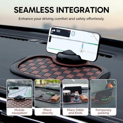 Multifunction Car Anti Slip Mat, 360° Rotatable Phone Holder Dashboard Pad with Temporary Parking Number, Anti Skid Organizer for Phone Sunglasses Keys (Black-Gray Checkered Pattern) - color: Black-Gray Checkered Pattern