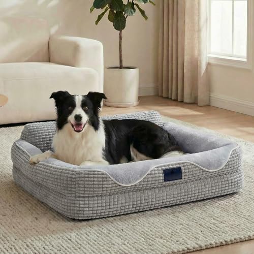Veehoo Cute Dog Bed for Medium Dogs, Orthopedic Egg-Crate Foam Dog Bed with Sides, Removable Washable Cover & Waterproof Lining, Comfortable Pet Couch Pet Sofa Grey, 36" - color: Light Gray, size: 36"L x 26"W x 8"H