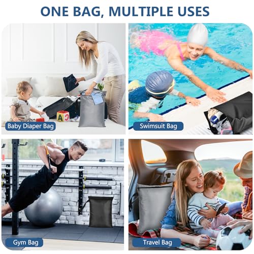 OTraki 2PCS Waterproof Bag for Swimsuit 12x16 inch Wet Dry Bags With Portable Handle & Zipper Reusable Travel Wet Clothes Gym Bag Storage for Beach Drying Do Not Exceed 176℉ Black&Grey | Wet Dry Bags with Portable Handle Reusable Travel Wet Clothes Gym Ba