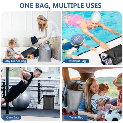 OTraki 2PCS Waterproof Bag for Swimsuit 12x16 inch Wet Dry Bags With Portable Handle & Zipper Reusable Travel Wet Clothes Gym Bag Storage for Beach Drying Do Not Exceed 176℉ Black&Grey | Wet Dry Bags with Portable Handle Reusable Travel Wet Clothes Gym Ba
