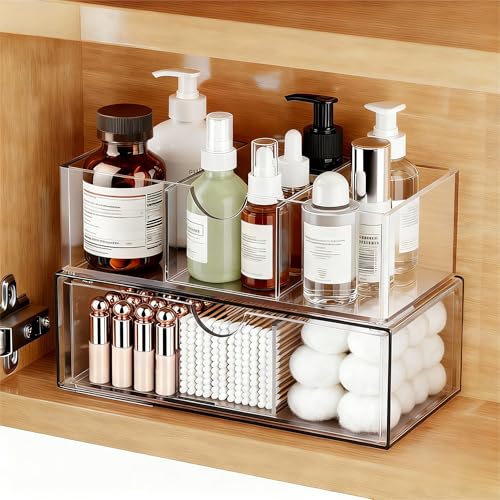 2 Tier Medicine Cabinet Organizer and Storage,Stackable Bathroom Medicine Organizer with Removable Dividers, Plastic Vanity Storage - size: 2 Tier