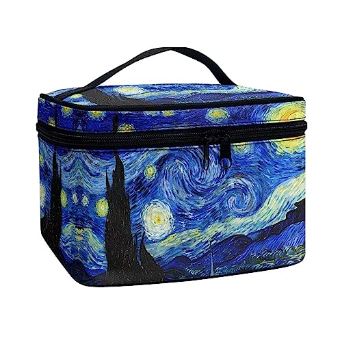 Travel Toiletry Bag Van Gogh Starry Night Makeup Brush Bag Case Multifunctional Cosmetic Organizer Durable Makeup Pouch with Handle and Divider - color: Van Gogh Starry Night