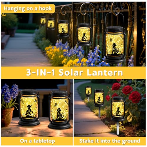 2 Pack Dog Solar Lanterns 3-IN-1 Outdoor Waterproof - Birthday Gifts for Dog Lovers Women Mom Christmas, Mason Jar Hanging Lanterns with Stake, Garden Decor Lights for Patio Yard Balcony Decorations - style: Dog-2