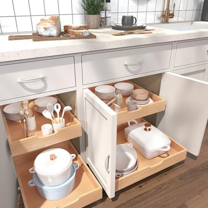 Fully Assembled Pull Out Cabinet Drawer, Wood Pull Out Cabinet Organizer, Soft Close Slide Out Pull Out Drawers for Kitchen Cabinets, Fast and Easy DIY Installation, 21”W x 21”D - size: 21”W x 21”D