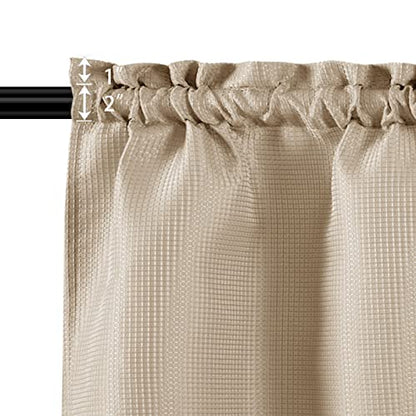 Valea Home Waffle Weave Textured Bathroom Window Curtains Water Repellent Short Curtains Window Covering Half Window Curtains Kitchen Tiers 24 inch Length, Taupe, Set of 2 - color: Taupe, size: 36"W x 24"L (Pack of 2)