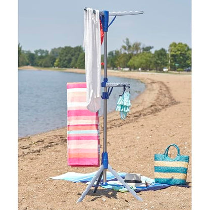 Household Essentials 5012-1 Portable 2-Tier Clothes Drying Rack Tri-pod | Dry Wet Laundry or Hang Clothes | Silver and Blue - size: Large