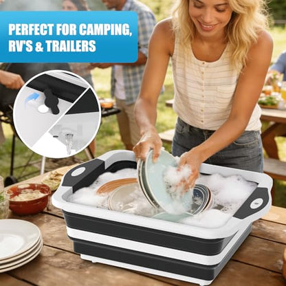 HI NINGER BBQ Prep Tub with Lid, Collapsible Camping Sink with Colander, Cutting Board & Knife Set for Grilling, Smoking & Outdoor Cooking, Collapsible Wash Basin for RV Camping Essentials - color: Black